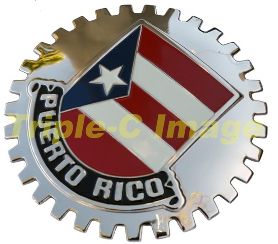 Puerto Rico Black Flag Car Emblem – Grill Badge For Cars & Vans, 2.6" X 3.12", Universal Fit
