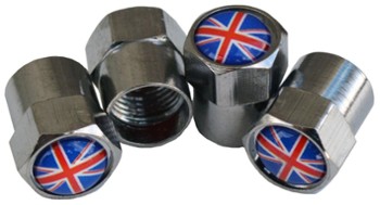 UNION JACK TIRE VALVE STEM CAPS (4) (VC-UJ2)